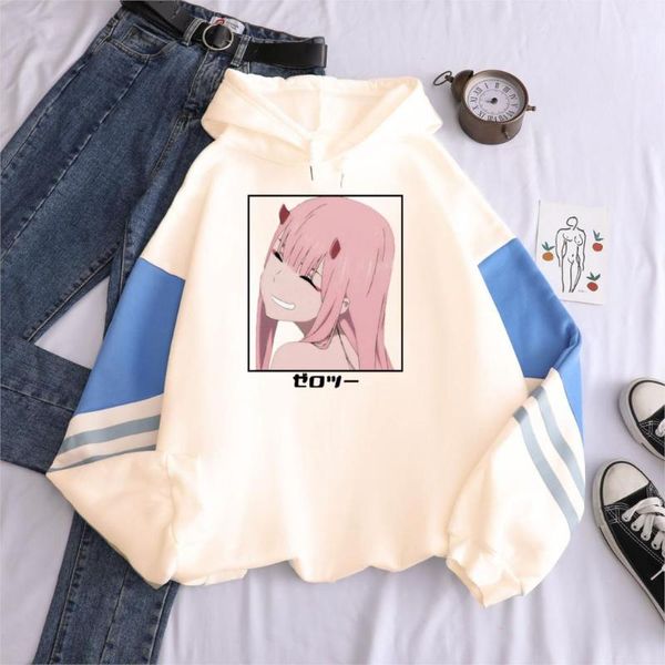 

japan anime zero two manga kawaii pullover darling in the franxx costume sweatshirt women winter oversized harajuku male hoodies men's, Black