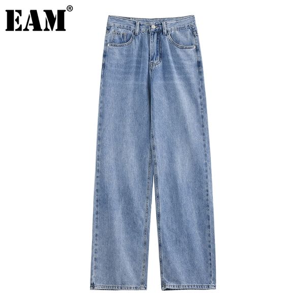 

[eam] high waist casual blue denim irregular wide leg jeans loose women trousers fashion spring autumn 1dd7881 210512