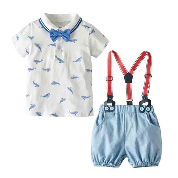 

clothing sets summer baby boy set kids gentleman suit girl clothes short sleeve t-shirt + suspender pants outfits, White