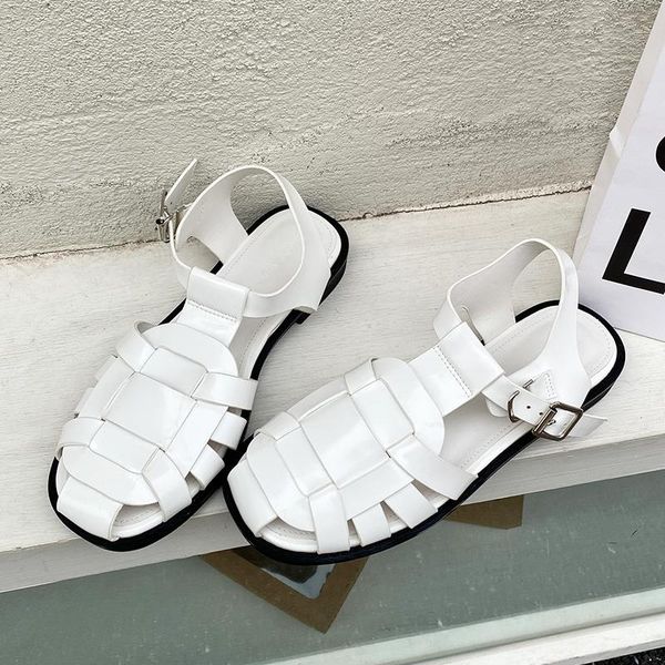 

sandals beach sandal woman luxury breathable 2021 summer female shoe leather girls comfort fashion low beige closed buckle strap sol, Black