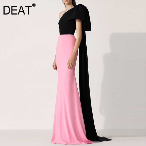 

[deat] spring summer fashion diagonal collar high waist floor-length sleeveless patchwork dress women 13c796 210527, Black;gray