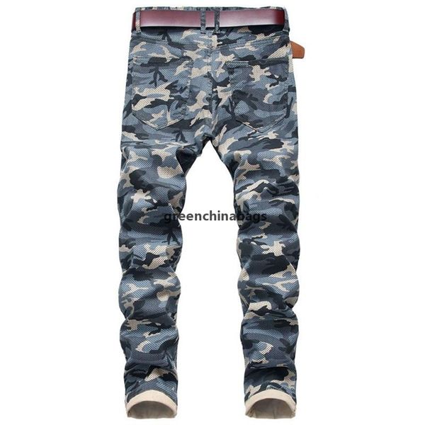 

SJ 2021 Mens Slim Stretch Jeans Army Green Printed Casual Pants Male Camo Jeans Slim Fit Denim Pants, Blue