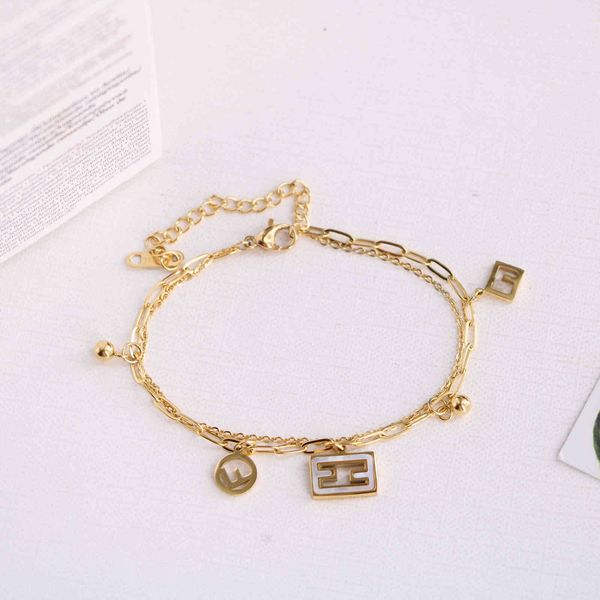 

design jewelry decorated titanium steel fritillaria great wall letter small round bead double-layer bracelet smart playful fashion ol style, Black