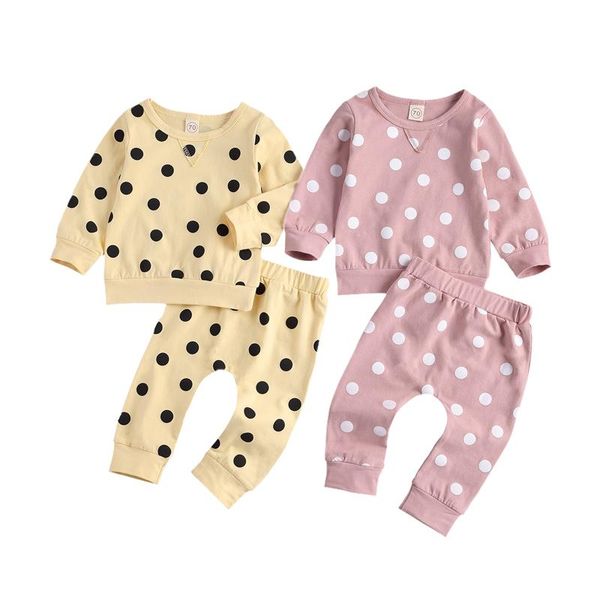 

clothing sets born baby girls boys clothes 2-piece outfit long sleeve polka dot pullover sweatshirt pants, White