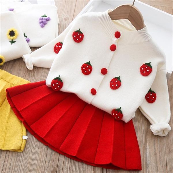 

toddler baby girl clothes autumn winter children clothing knitted sweater skirts suit 2pcs kids for girls sets, White