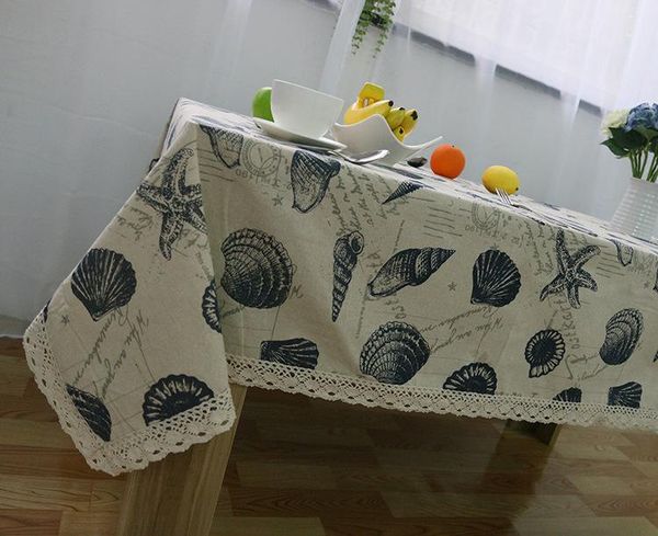 

table cloth disding linen cotton tablecloth shell ocean printed cover mediterranean rectangular 9 sizes