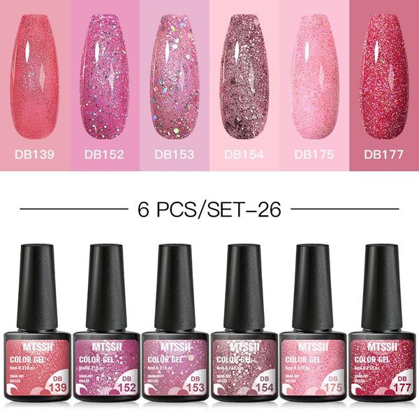 

nail gel mtssii polish set 6pcs glitter kit vernis semi permanent base coat uv led art, Red;pink