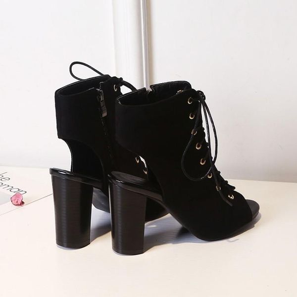 

plus size 9  11-17 high heels sandals women shoes woman summer ladies tie open toe at back of mouth, Black