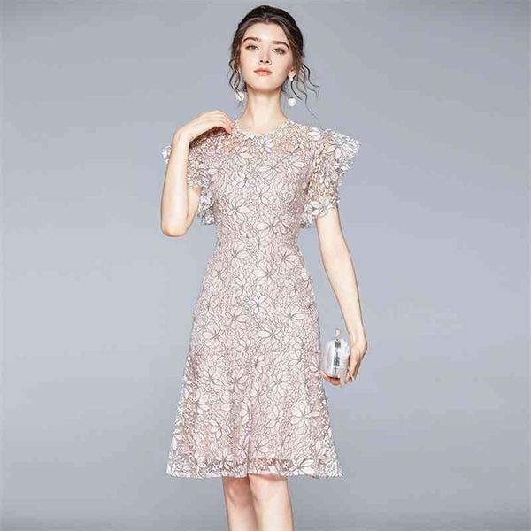 

summer fashion designer short sleeve dresses women vintage elegant lace print holiday party ladies vestidos 210520, Black;gray