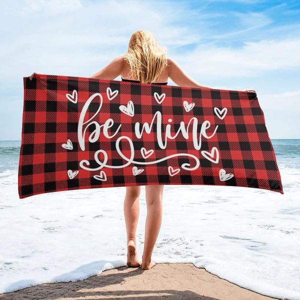 

towel valentine's day love red plaid bath microfiber beach towels quick-dry for adults yoga mat