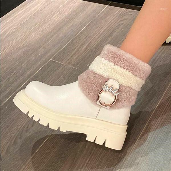 

boots metal buttons rhinestones heightening thick-soled women's snow black beige fur short winter1