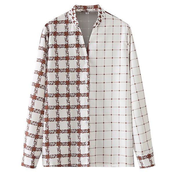 

multi-color casual long sleeve blouse women plaid print straight shirt lady summer lapel patchwork female 210430, White