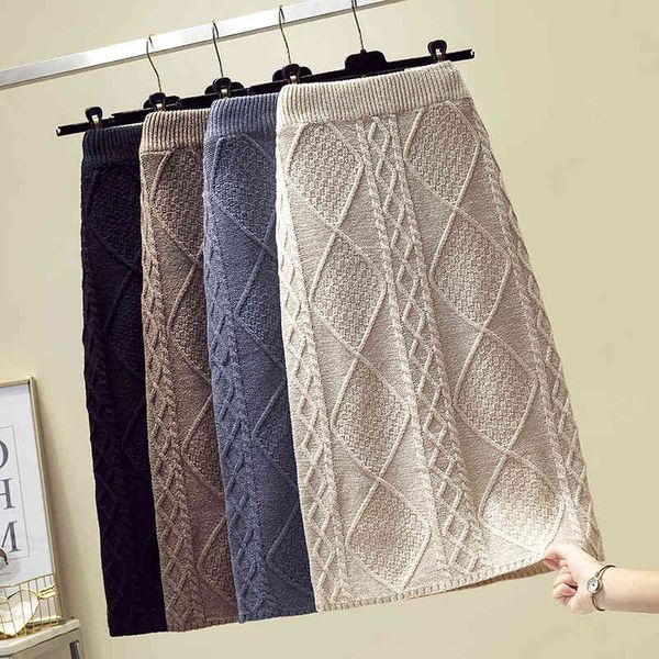 

casual dresses autumn cashere twist pattern knitted mid-calf pencil skirts winter vintage solid lozenge knit warm slim long xp8t, Black;gray