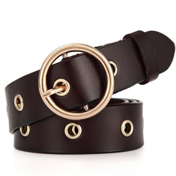 

real leather belt women round retro buckle ladies fashion genuine cowhide female belts wholesale drop, Black;brown