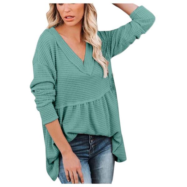 

women's blouses & shirts harajuku shirt women v-neck loose solid long sleeve stitching pleated blouse chemise femme ladies, White