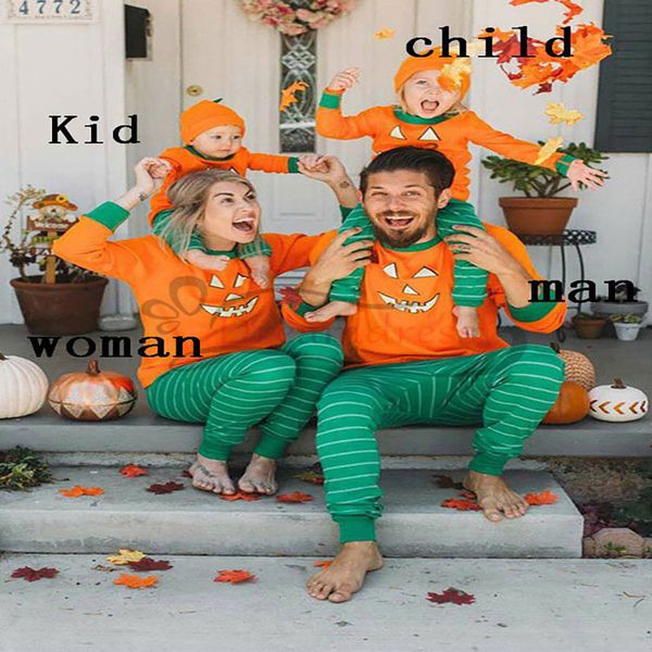 

halloween family outfits long-sleeved pumpkin striped soft holiday parent-child outfit, Blue
