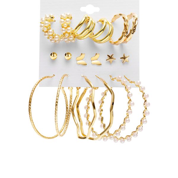 

luxury fashion big circle hoop earrings set for women crystal imitation pearl geometric gold metal earring butterfly heart wedding party jew, Golden;silver