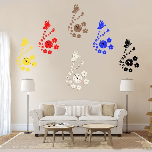

wall stickers 3d diy clock butterfly pattern home decoration contemporary living room clocks