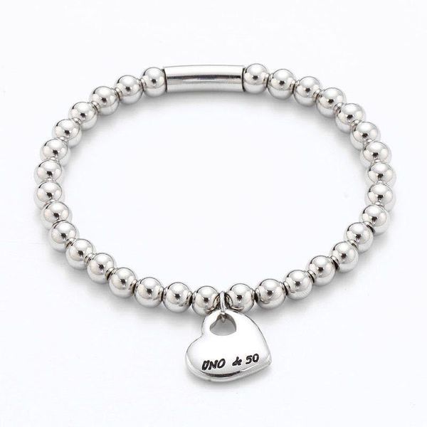 

charm bracelets stainless steel jewelry 6mm ball round tube hollow peach heart unode 50 lettering women's bracelet, Golden;silver