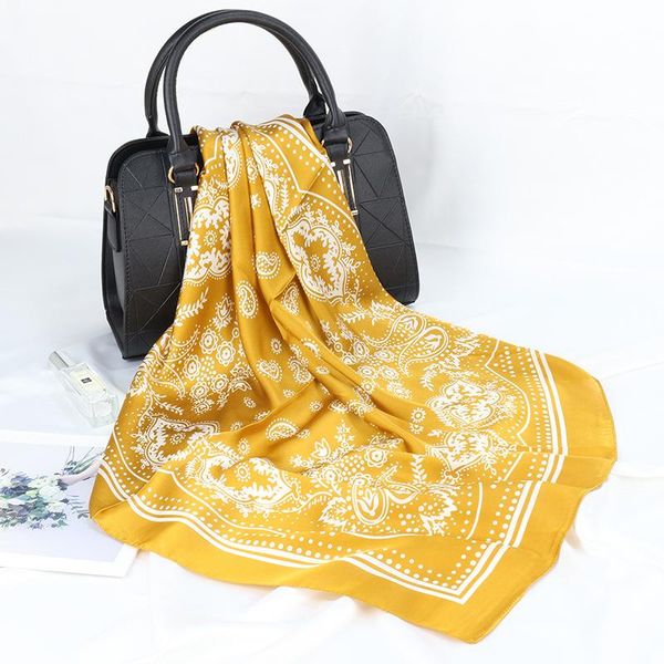 

scarves silk scarf fashion foulard satin shawl big size 70*70cm square hair/head women bandana large hija fj196, Blue;gray