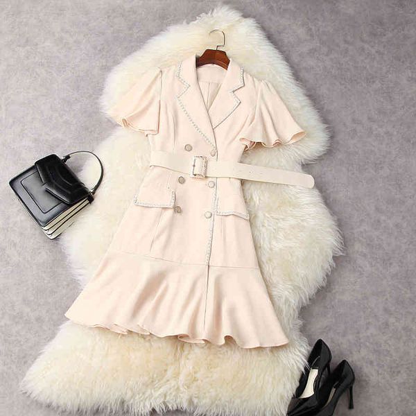 

casual dresses summer short sleeve notched-lapel black / beige double-breasted ruffle belted mermaid blazers dress elegant lm1111917 q3sq, Black;gray