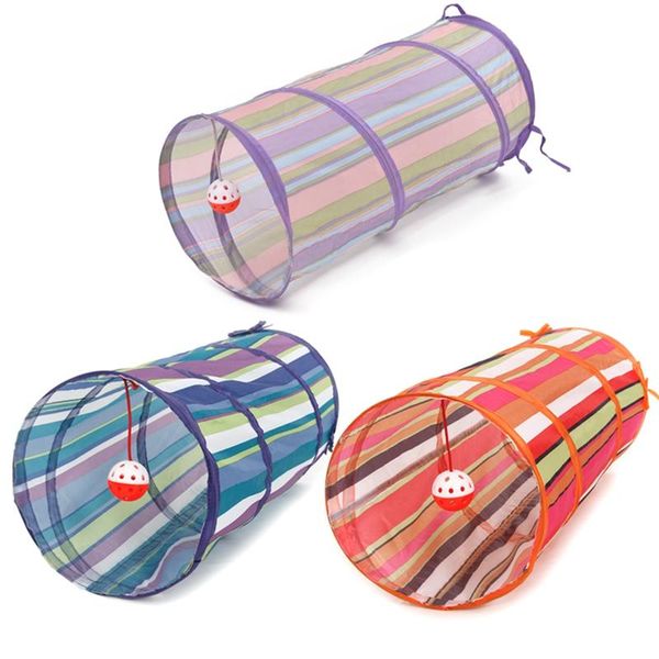 

pet tunnel cat play crinkle with ring bell kitten toy collapsible colorful bulk toys 3 colors