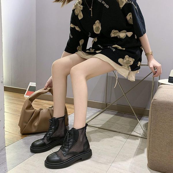 

boots british style fashion zipper solid color ladies summer mesh breathable flat bottom short tube net boots., Black
