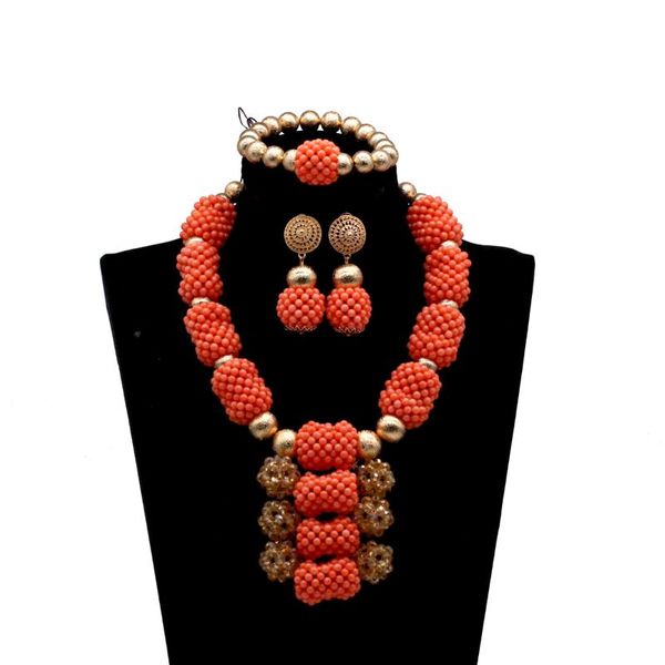 

wedding jewelry sets fashion african coral beads statement necklace set chuny bib dubai gold for brides cnr071, Slivery;golden