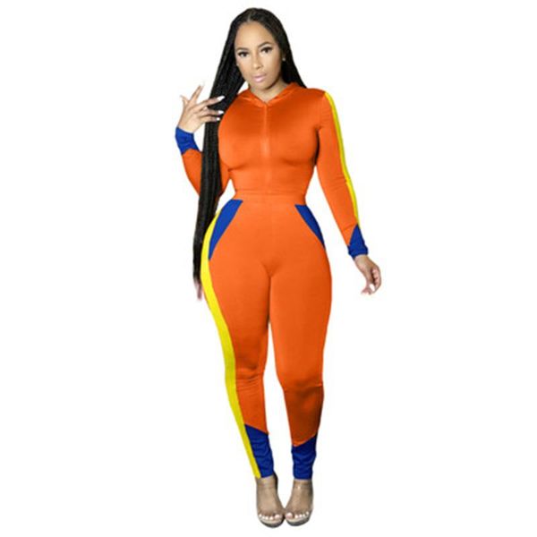 

womens splicing skinny sport tracksuits fashion trend long sleeve zipper hooded pant suits designer winter female slim casual 2pcs sets, Gray