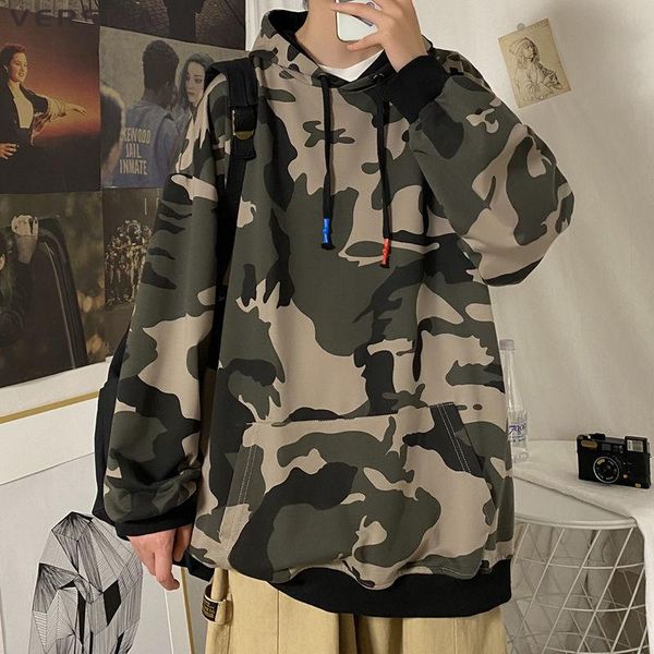 

men's hoodies & sweatshirts versma japanese harajuku vintage camouflage printed hoodie sweatshirt men american streetwear pullover male, Black