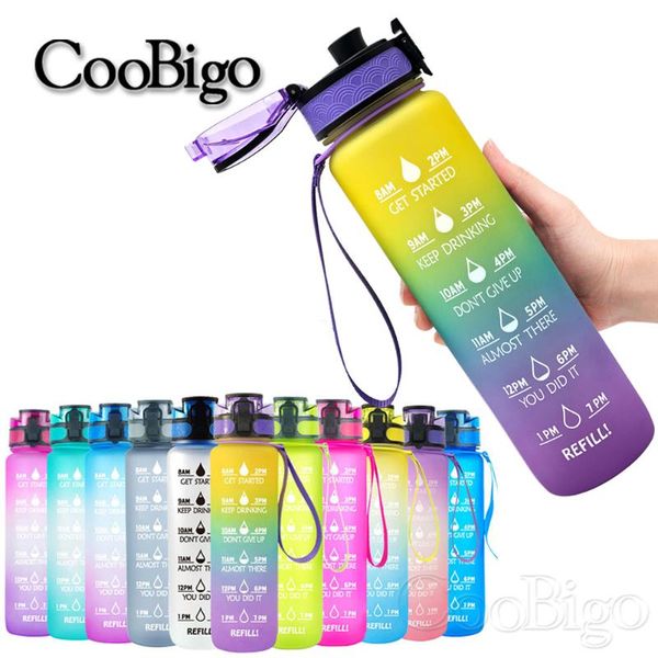 

water bottle 1 liter cup drinkware for outdoor sport cycling leakproof bpa reusable portable with time scale marker plastic