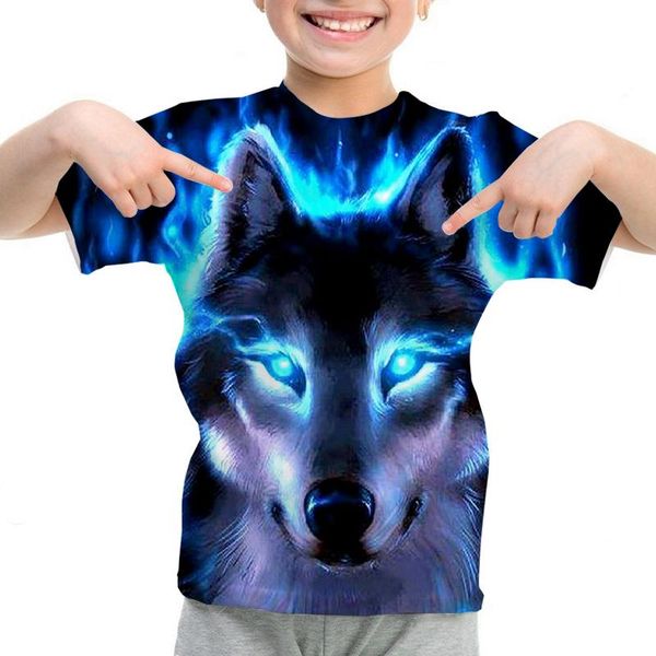 

women's t-shirt boys animal wolf t shirt summer clothes printed tshirt for kids girls tee children clothing casual streetwear, White