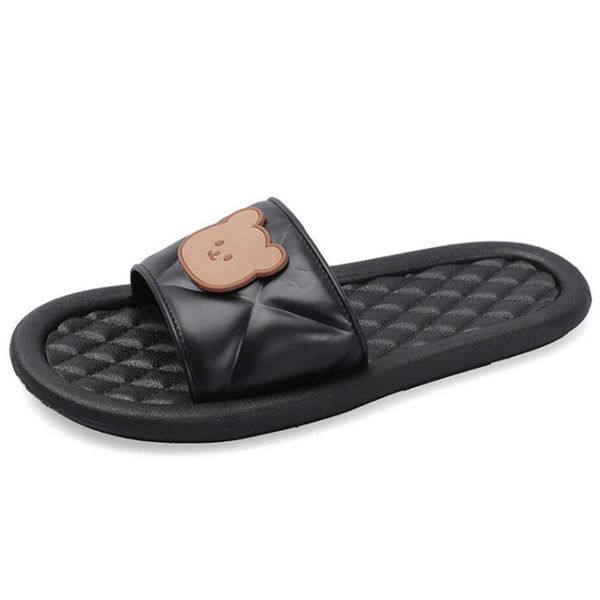 

summer bathroom house sandals slipper flats non-slip shoes cartoon bear ladies home pvc flip flop female qq497 210625, Black