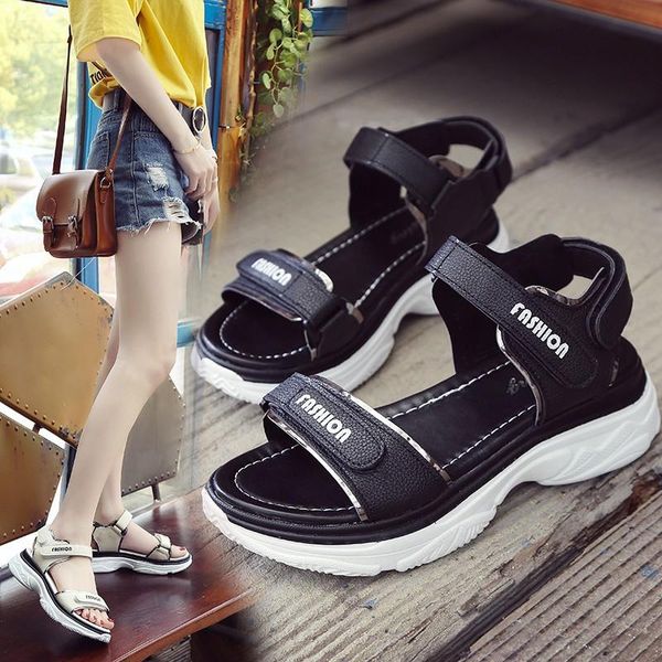 

summer sandals leisure women's shoes student muffin bottom thick roman, Black