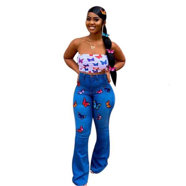 

butterfly embroidery drill stretch, Blue