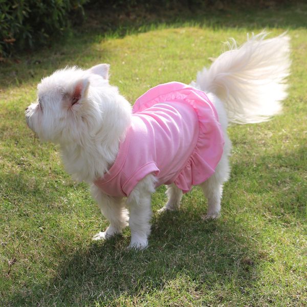 

spring and summer dog drs solid color skirt hem mini pet cat t-shirt