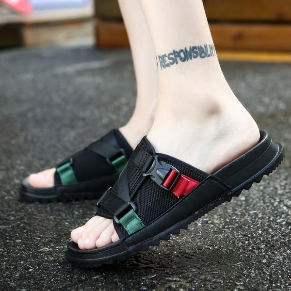 

slippers men's slipper leisure mens flat open toe non-slip sandals flip flops round slip-on black red 2021 men comfortable