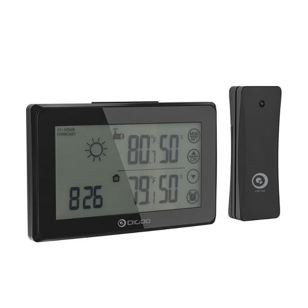 

desk & table clocks lcd weather station with remote sensor alarm clock touch screen 12/24h wether forecast temperiture humidity
