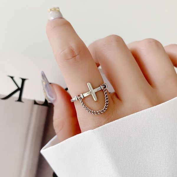 

sterling silver vintage cross simple creative rings wild ins finger for women fine jewelry cluster, Golden;silver