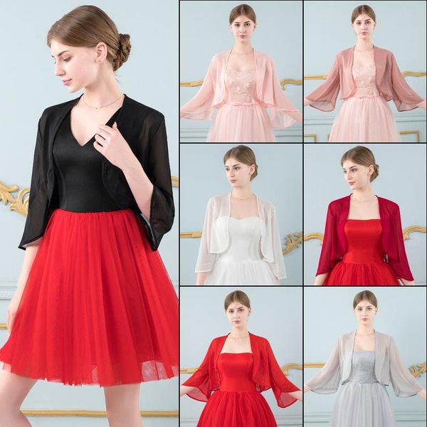

scarves chiffon medium long sleeve cape evening dress cardigan style cocktail party black, Blue;gray