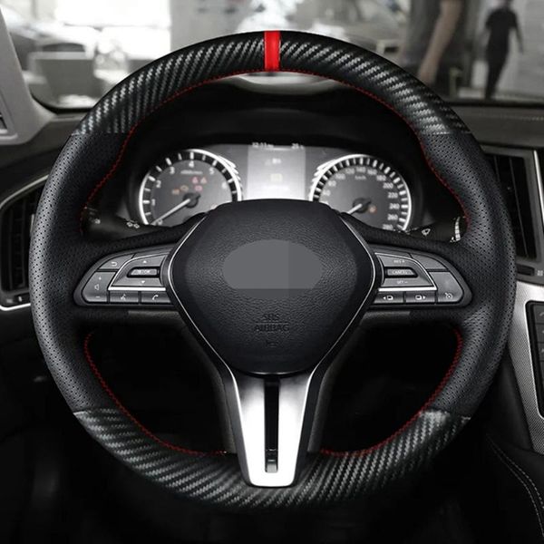

steering wheel covers non-slip black genuine leather carbon fiber soft diy car cover for infiniti qx50 q50l qx60 q60 q50 qx30 qx80