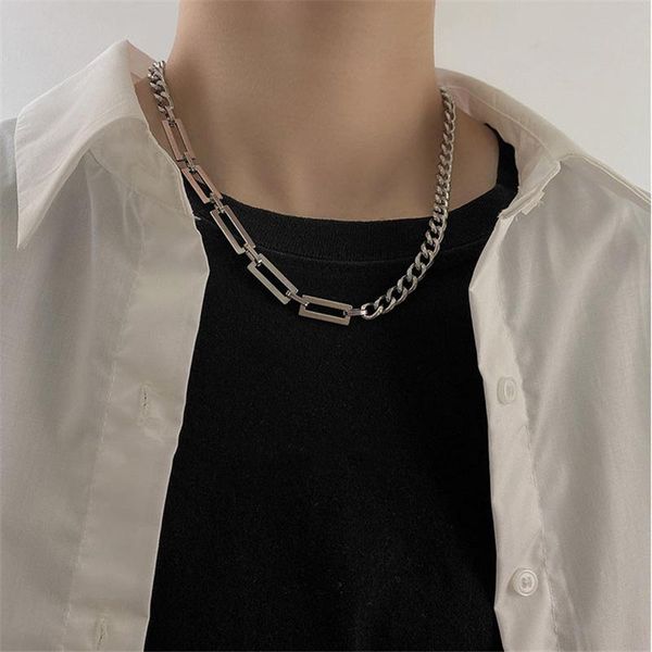 

chains retro creative geometric design necklace personality hip hop style men and women cuban link same jewelry accessories gift, Silver