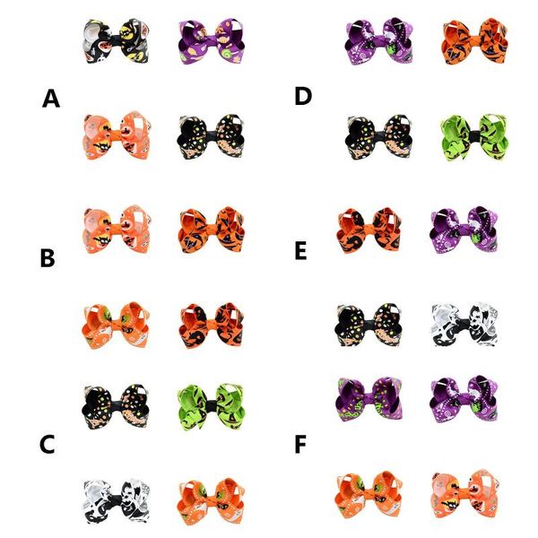 

hair accessories 4pcs halloween bow knot clips claw clamp cute ribbon barrette party pumpkin for girls kids women hairclip, Slivery;white