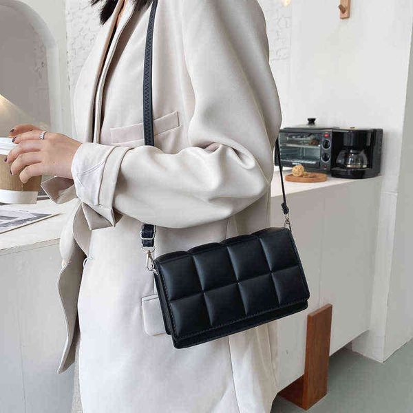 

ladies pu bags checkered female 2021 new temperament fashion one-shoulder indentation messenger black small square