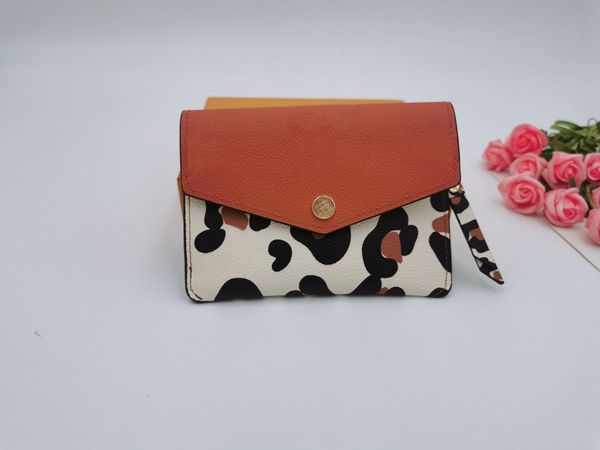 

womens iconic fashion short wallet coin purse card case holder wallet designer leopard stitching wallet pattern lady luxury purse 80692 13.5, Red;black