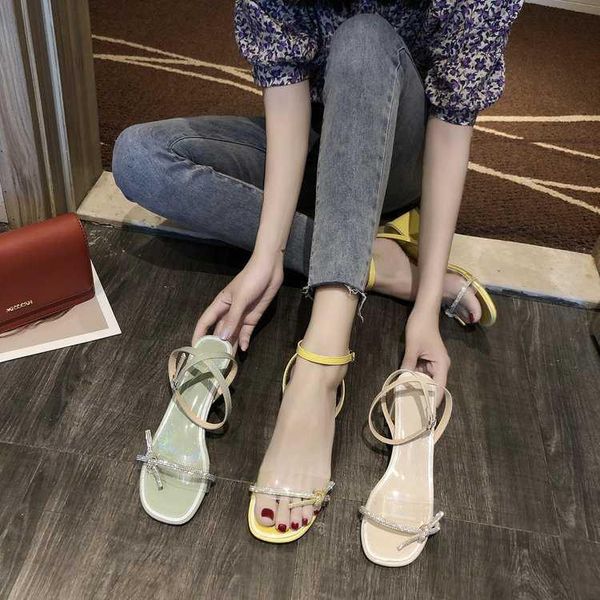 

sandals summer 2021 thick heel women's middle ins fairy wind net red toe button high heels, Black