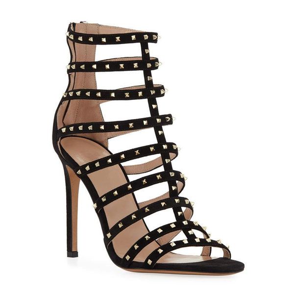 

korean version of foreign trade fashion heel sandals, black leather sheepskin rivet, high shoes manufacturers wholesale dress