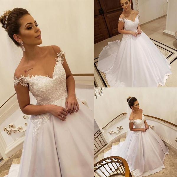 

other wedding dresses long v-neck a-line gowns robe de mariee elegant beaded lace appliques, White