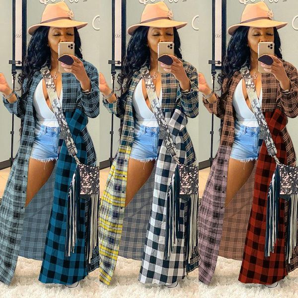 

women's jackets plaid for women plus size fashion fall long sleeve outwear clothing elegant streetwear oversized blouse coats, Black;brown