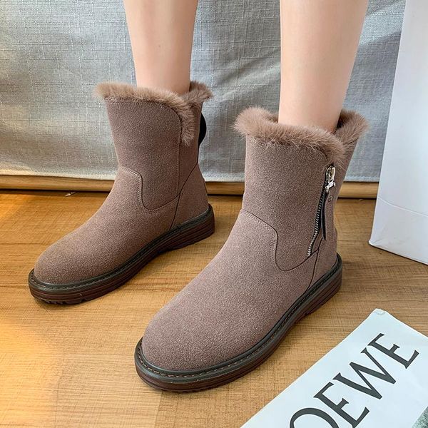 

boots suede ankle women shoes fur platform plush chunky snow winter warm botas mujer 2021, Black